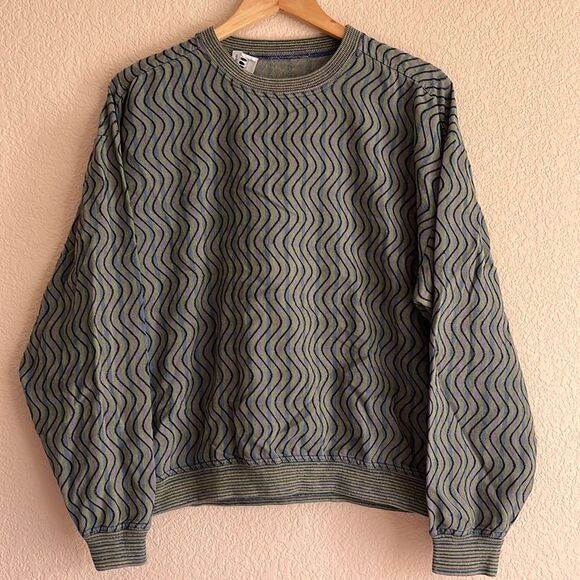 Vintage 90s Abstract Wool Blend Knit Light Sweater Made in Japan L - Picture 1 of 4